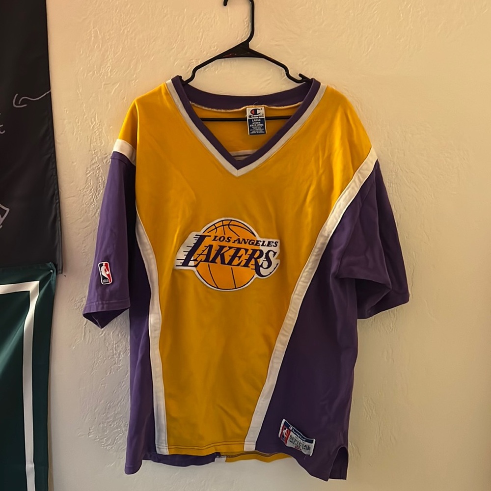 Rare Official Champion Los Angeles Lakers Shooting Shirt NBA Size L Team Issue